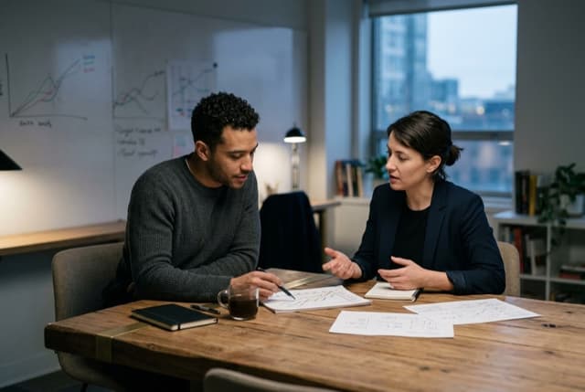 Technical strategist reviewing roadmap and architecture options at a desk